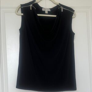 Black Sleeveless Drape Neck Top with Silver Shoulder Zippers